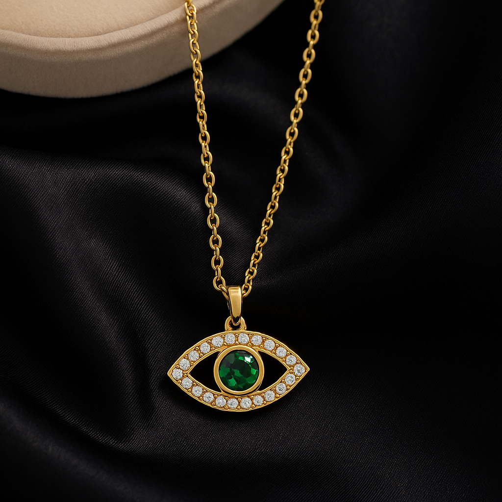 Collier Œil Vert Doré — Mauvais Œil Protecteur & Éclat Lumineux