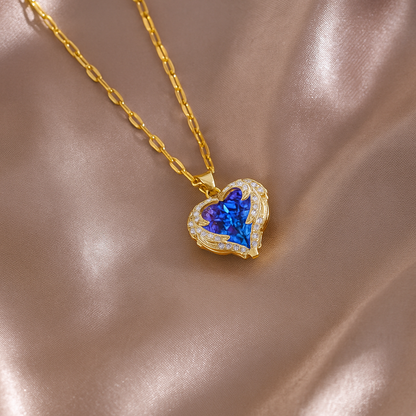 Collier Cœur Bleu Doré — Reflets d’Inspiration Saphir