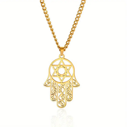 Collier Main De Fatma Doré — Hamsa Protectrice & Étoile Spirituelle