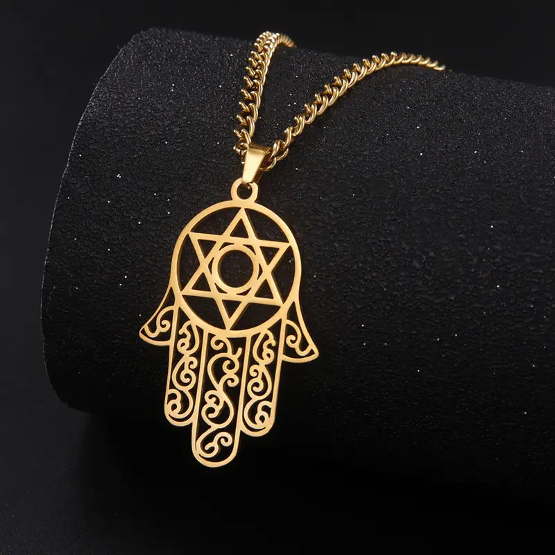 Collier Main De Fatma Doré — Hamsa Protectrice & Étoile Spirituelle
