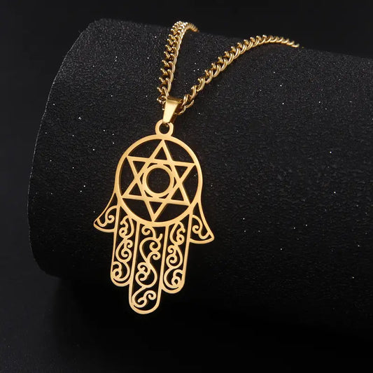 Collier Main De Fatma Doré — Hamsa Protectrice & Étoile Spirituelle