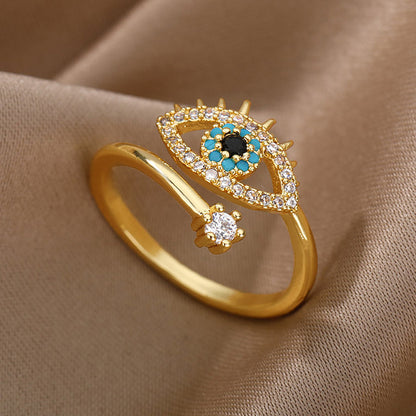 Bague Protectrice Dorée — Œil Turquoise et Éclat Cristallin