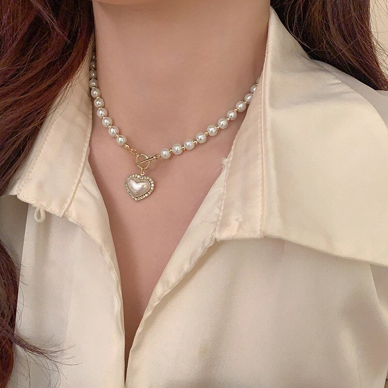 Collier Cœur & Perles Doré — Charme Intemporel et Douceur Lumineuse