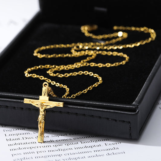 Collier Croix Crucifix Doré — Foi, Lumière & Protection Sacrée