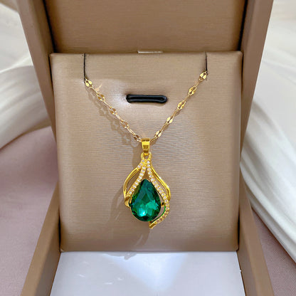 Collier Goutte Verte Doré — Reflets d’Inspiration Émeraude