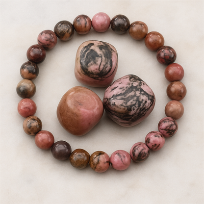 Bracelet Harmonie Rhodonite Rose — Guérison & Énergie du Cœur